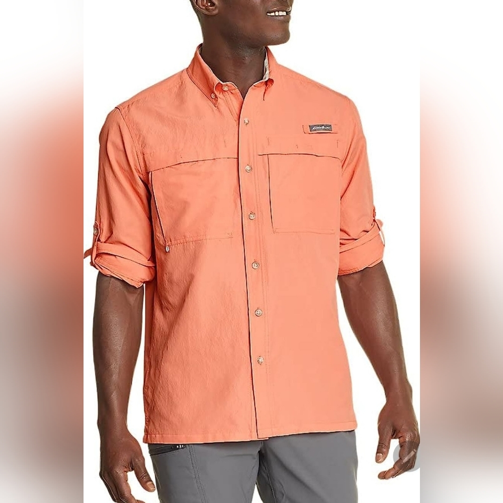 Eddie Bauer Men's Ripstop Guide Long-Sleeve Shirt (dusty coral) size
